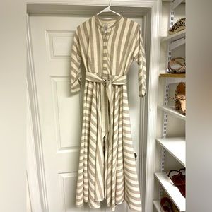 Dainty Jewels tan and white linen stripe dress! NWT